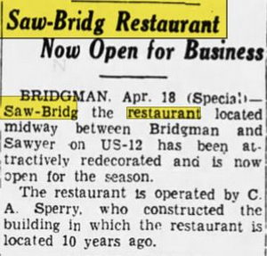 Saw-Bridg Restaurant - Apr 1940 Article (newer photo)